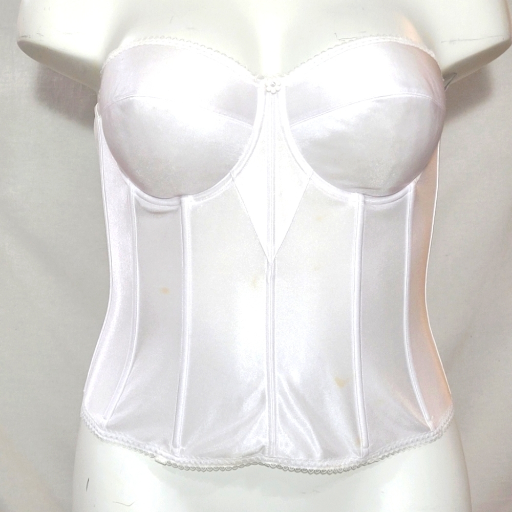 42C Dominique 8950 Strapless Longline Satin UW Bridal Torsolette Bra White